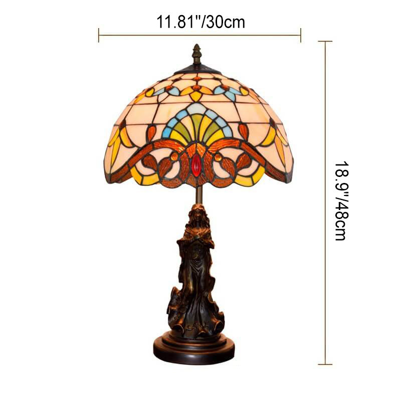 Vintage Tiffany Lotus Stained Glass Dome 1-Light Table Lamp