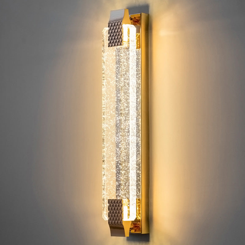 مصباح حائط LED من الفولاذ المقاوم للصدأ بظل كريستالي مستطيل مبهر مع نسيج فقاعي للغرفة المعيشية 
