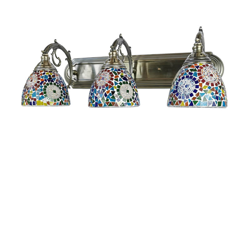 Tiffany Mediterranean Horn Stained Glass 3-Light Bathroom Vanity Mirror Front Wall Sconce Lamp