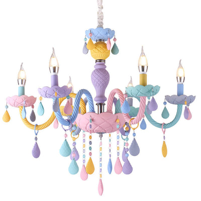 Modern Children's Princess Macaroon Candelabra Crystal Glass 5/6/8/10/12/15 Light Chandelier
