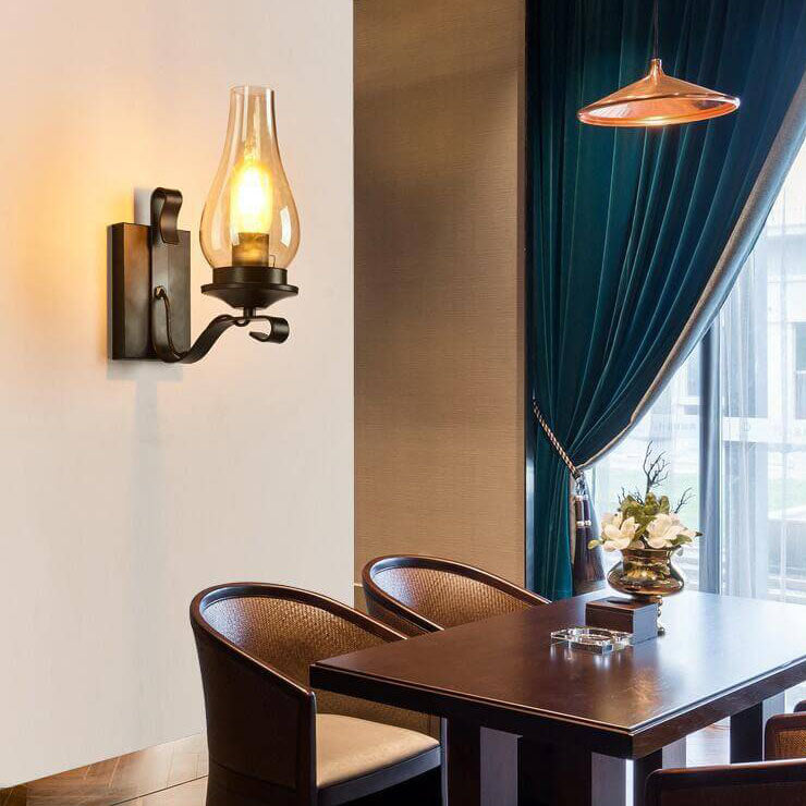 Industrial Vintage Wrought Iron Glass Bottle Lampshade 1-Light Wall Sconce Lamp