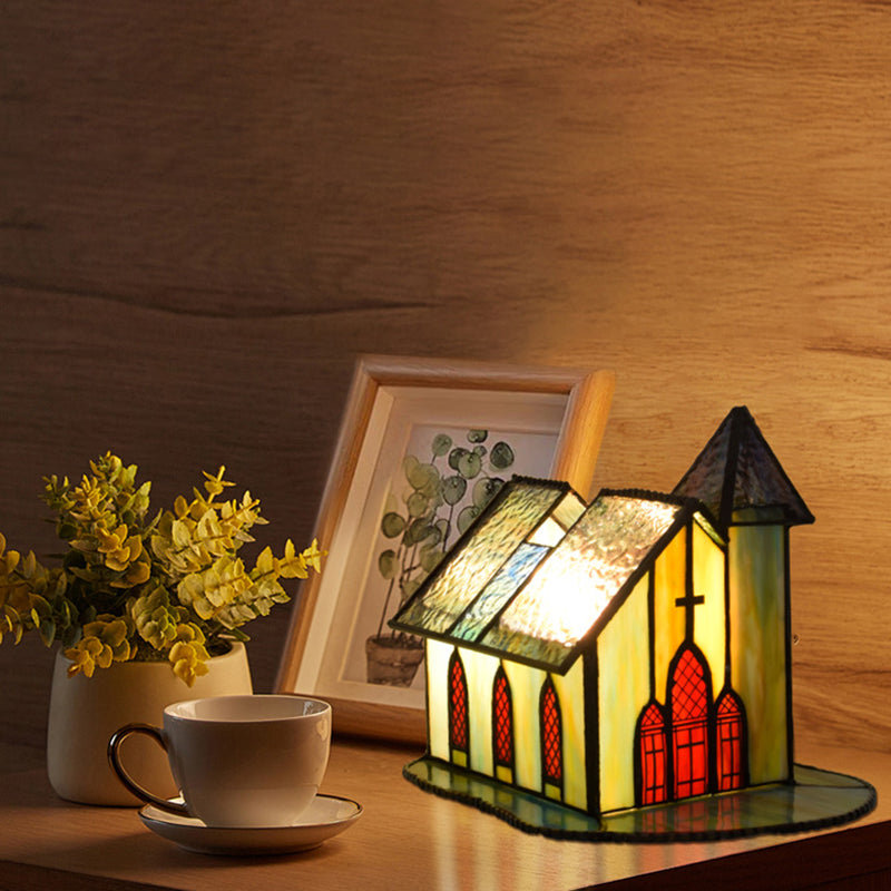Lámpara de mesa de 1 luz para casa de vidrio Tiffany tradicional con luz nocturna para mesita de noche 