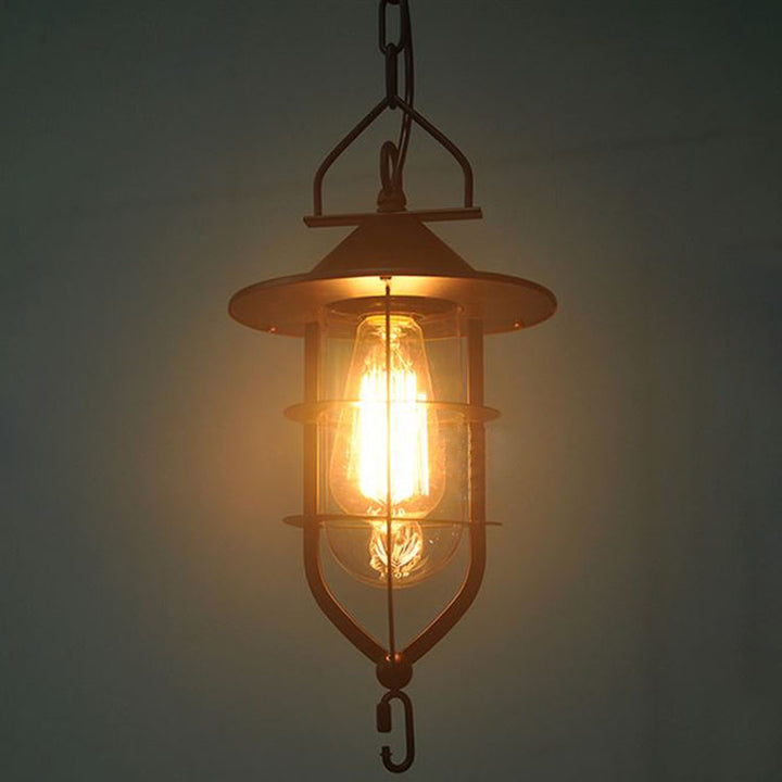 Lámpara colgante redonda de hierro y vidrio industrial contemporáneo de 1 luz para comedor 