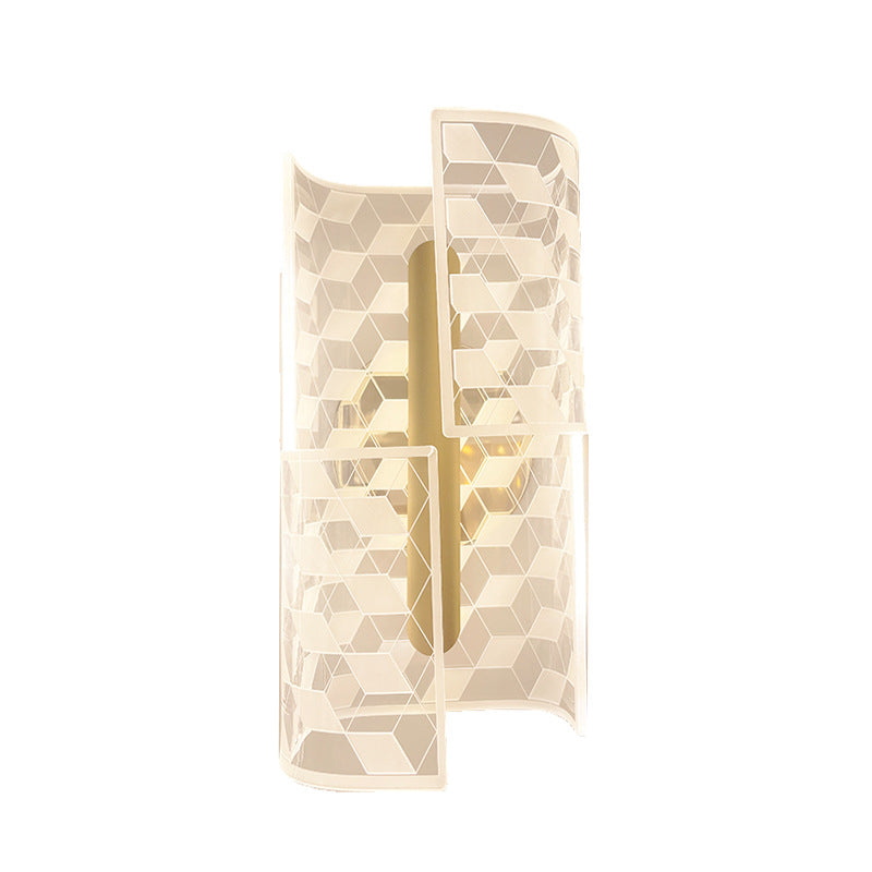 Lámpara de aplique de pared LED de lujo moderno de hierro acrílico con columna esqueletonizada y línea de rombos para pasillo 
