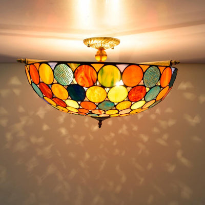 Tiffany Stained Glass Circle 5-Light Semi-Flush Mount Ceiling Light