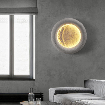 مصباح حائط LED تقليدي عتيق مقاوم للماء من الخرسانة بشكل دائري بضوء دافئ للقمر للحديقة 
