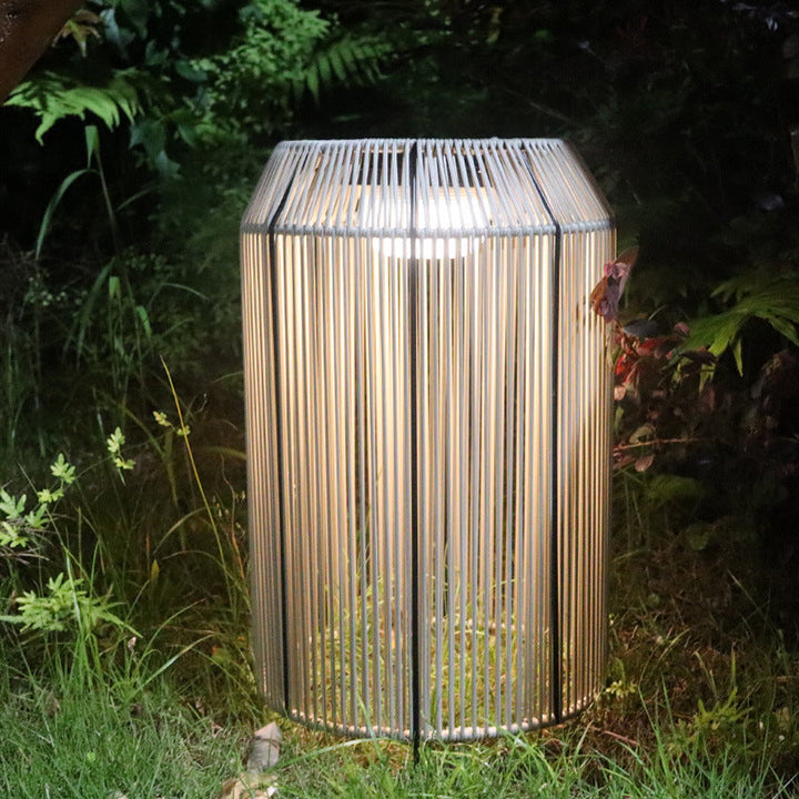 Lampe de sol LED cylindrique en rotin PE étanche à l&