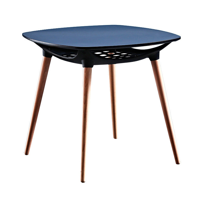 Table à manger contemporaine à coins ronds en verre carré avec pieds en bois massif pour salle à manger 