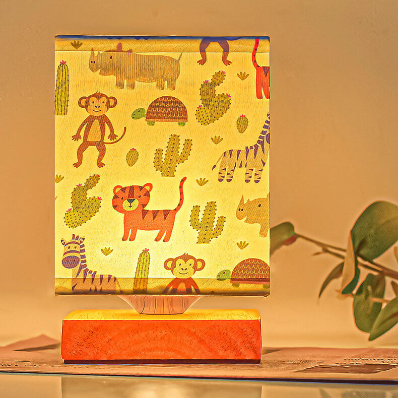 Zeitgenössische kreative Kinder rechteckige Massivholz Stoff LED Tischlampe für Schlafzimmer 
