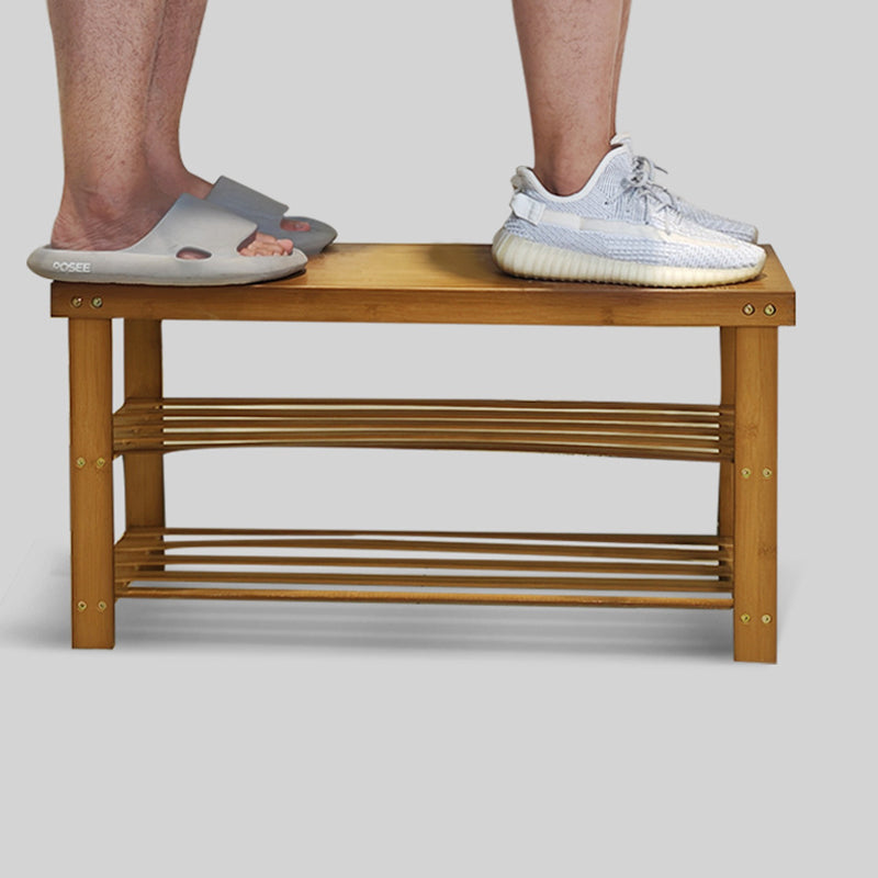 Moderner minimalistischer rechteckiger Heather Bambus Schuhschrank mit 2 Regalen für Eingangsbereiche 