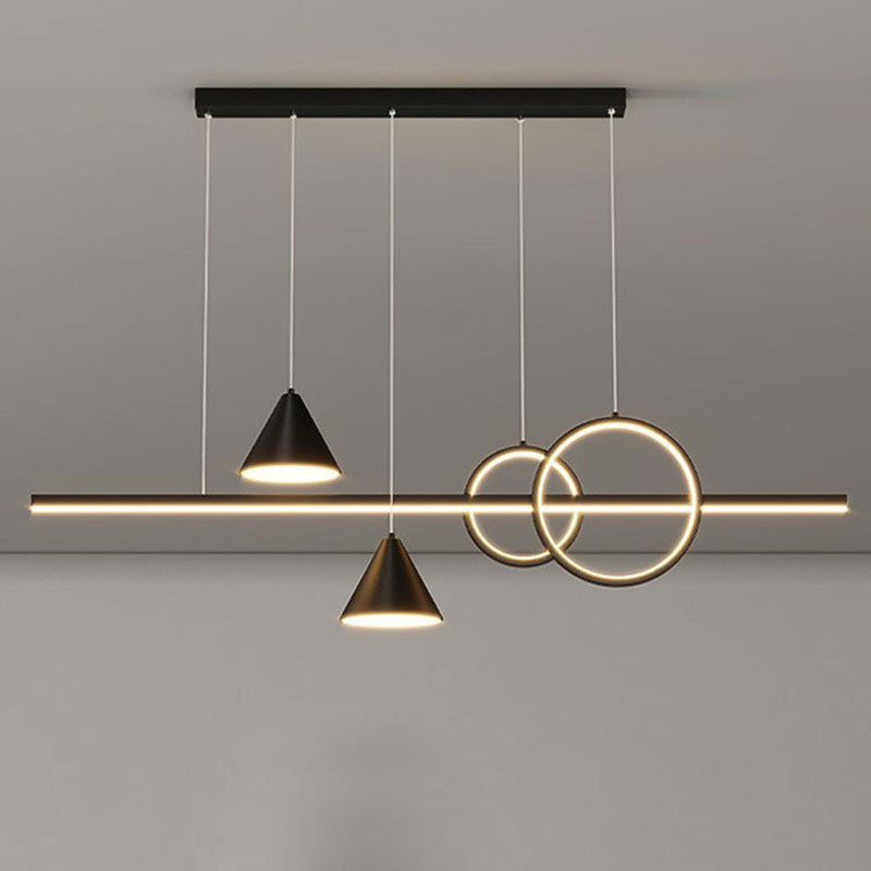 Moderne minimalistische Streifen Kegel Kreis Eisen Acryl LED Kronleuchter Insel Licht für Esszimmer 