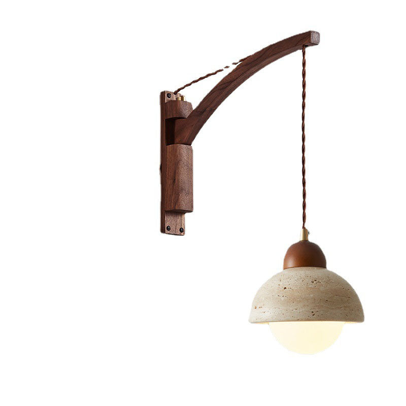 Japanese Wabi-Sabi Solid Wood Horn 1-Light Wall Sconce Lamp