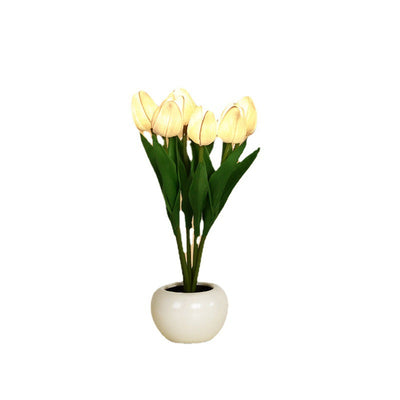 مصباح طاولة LED بتصميم حديث على طراز آرت ديكو من السيراميك PU مع زهرة توليب محاكاة للجانب السرير 