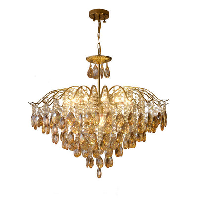 Contemporary Scandinavian Branch Crystal Iron 6/10/11/14 Light Chandelier For Bedroom
