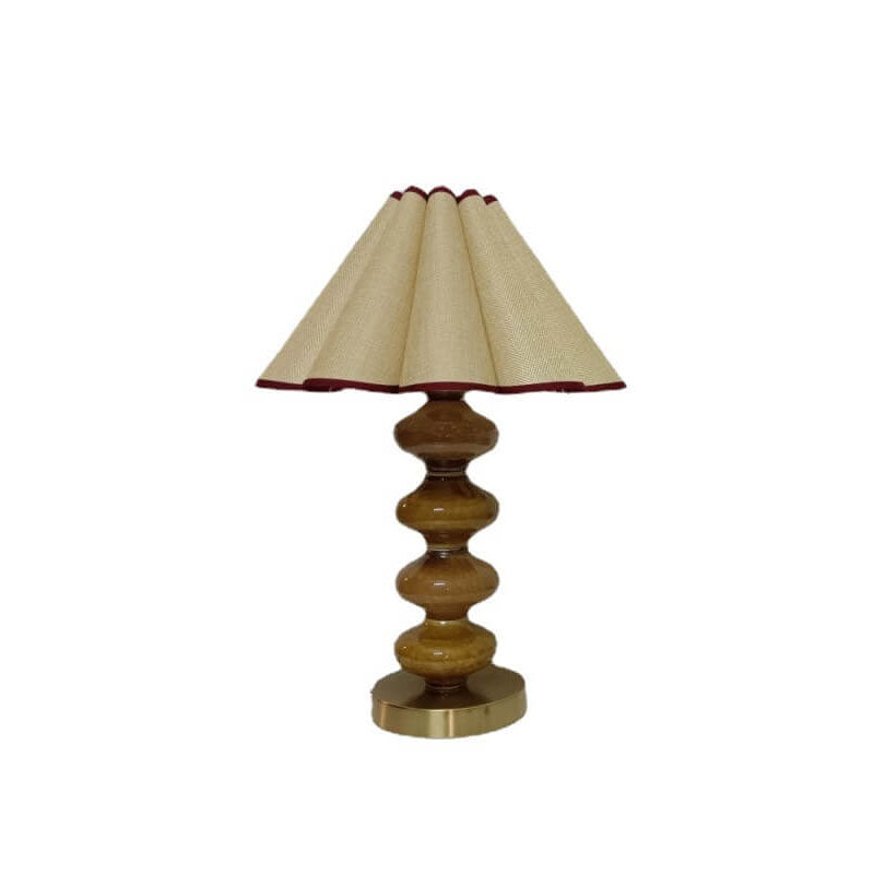 Japanese Vintage Canvas Petal Shade Ceramic Base 1-Light Table Lamp