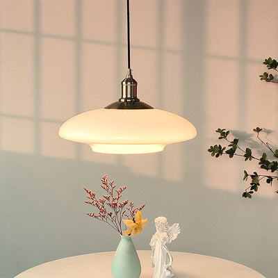 French Modern Cream Oval Glass Hardware 1-Light Pendant Light