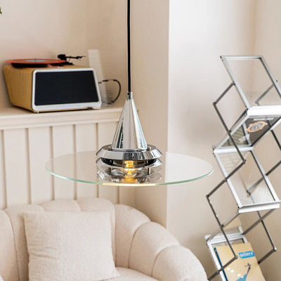 Zeitgenössische nordische runde fliegende Untertasse Kegel Hardware Glas 1-Licht Pendelleuchte für Wohnzimmer 