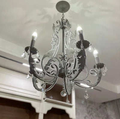 Contemporary Scandinavian Candle Iron Crystal 6-Light Chandelier For Living Room