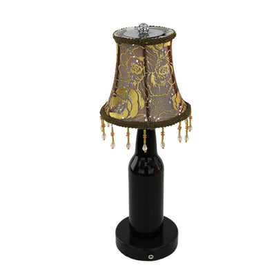 Creative European Fabric Lampshade Glass Bottle Base LED Table Lamp