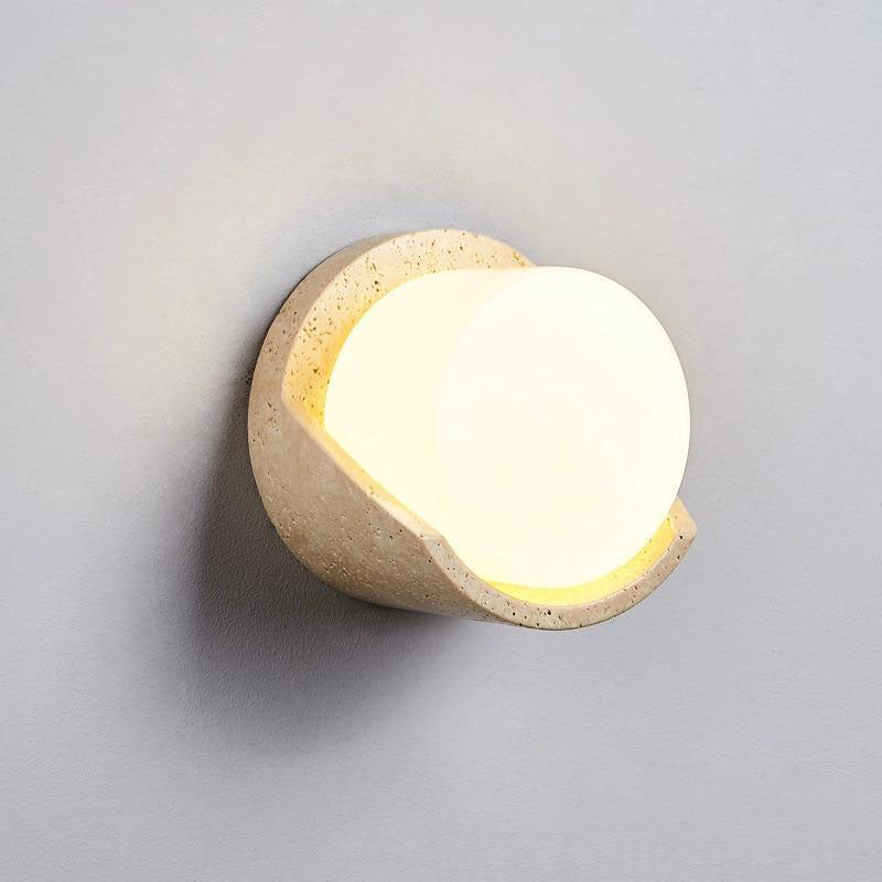 Traditionelle japanische zylindrische beige Travertin 1-Licht Wandleuchte Lampe für Schlafzimmer 