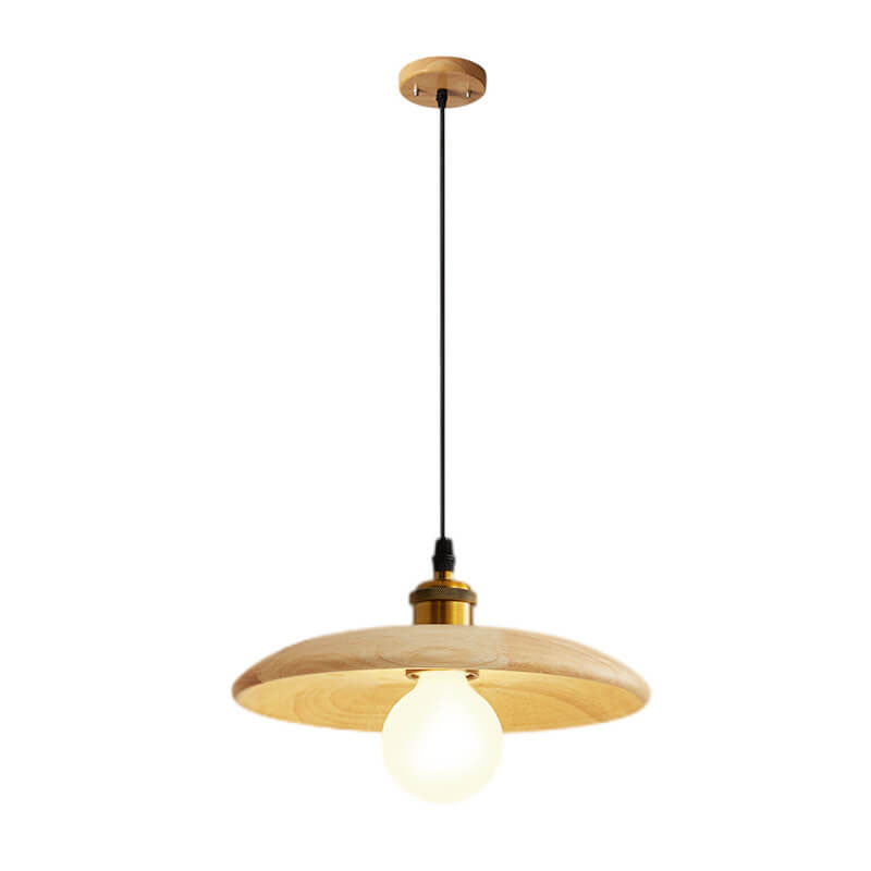 Nordic Modern Minimalist Solid Wood Disc 1-Light Pendant Light
