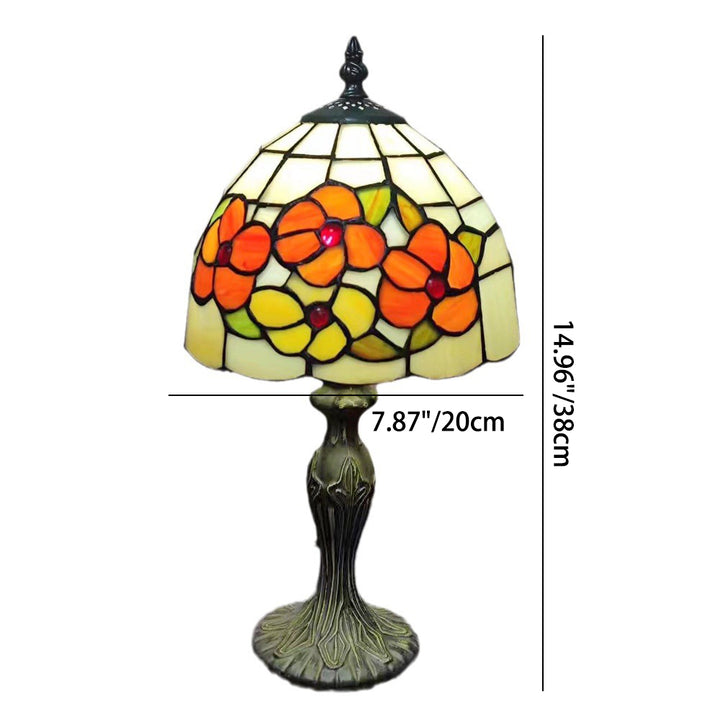 Lampe de table à 1 lumière en verre teinté en zinc à motif de fleurs traditionnelles Tiffany Dome pour chambre 