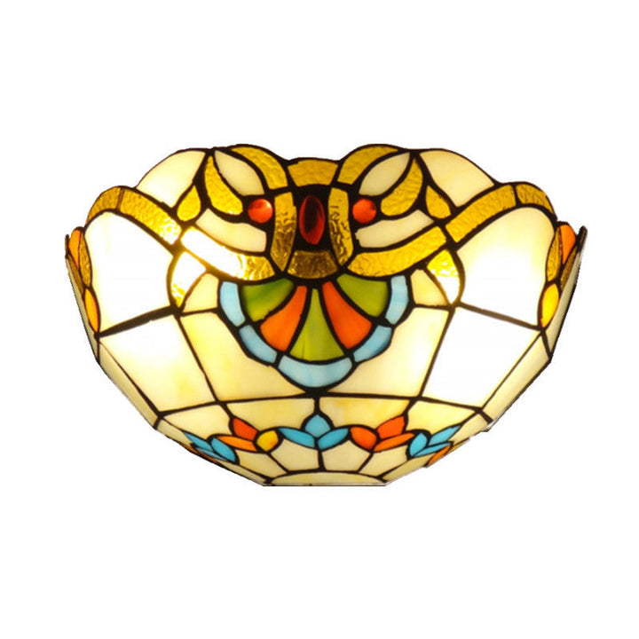 Lampe applique murale à 2 lumières avec abat-jour semi-circulaire en verre teinté baroque traditionnel Tiffany pour salon 