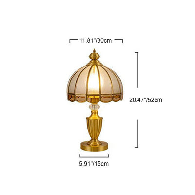 Chinese Vintage Brass Water Pattern Glass Dome 1-Light Table Lamp