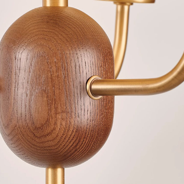 Lustre Suspendu à 3 Lumières en Tissu Rond Traditionnel Français avec Fer et Noyer pour Salon 