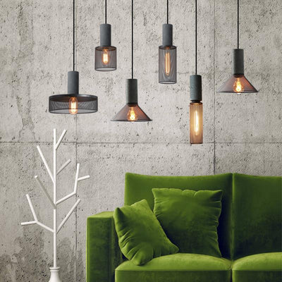 Contemporary Industrial Cylindrical Tapered Cement Iron 1-Light Pendant Light For Living Room