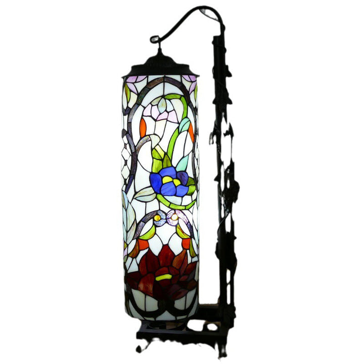 Lampe de sol traditionnelle Tiffany à colonne en fer avec verre à 2 lumières pour salon 