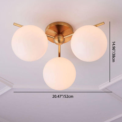 Zeitgenössische nordische Kugelzweig-Deckenleuchte aus Eisen und Kupferglas mit 3/6 Lichtern, halbbündige Deckenmontage für Wohnzimmer 