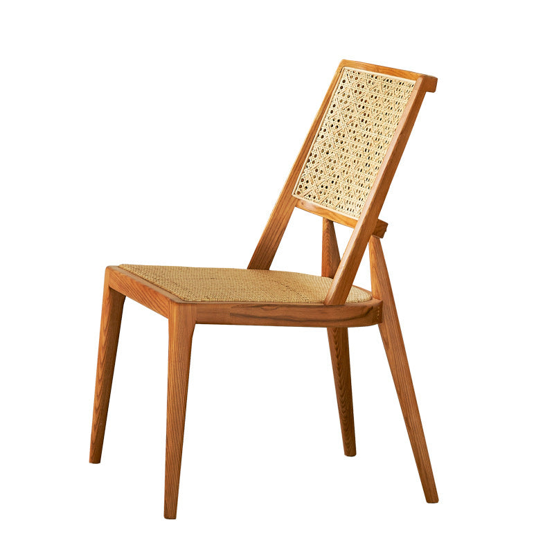 Chaise de salle à manger avec dossier en rotin vintage traditionnel et cadre en bois pour salle à manger 