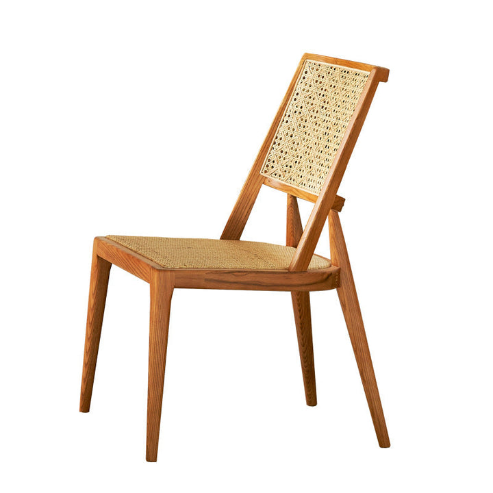 Chaise de salle à manger avec dossier en rotin vintage traditionnel et cadre en bois pour salle à manger 