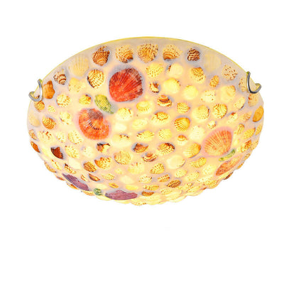 Mediterranean Pastoral Colorful Shell Dome 2/3/4-Light Flush Mount Ceiling Light