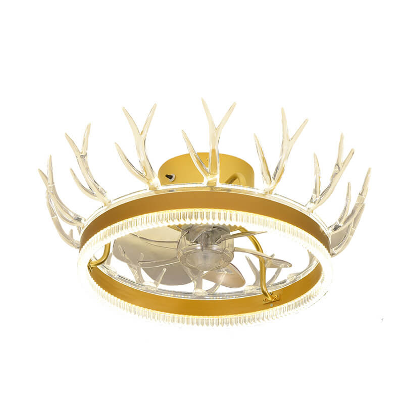 Modern Golden Glamour Acrylic Antler Design LED Semi-Flush Mount Ceiling Fan Light