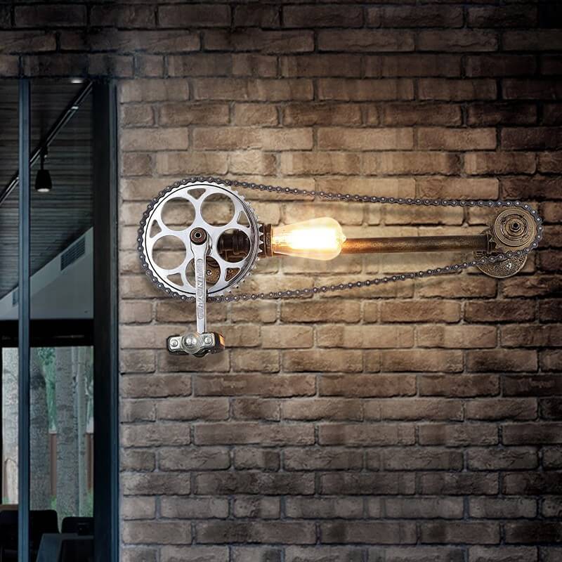 Retro Steampunk Gear Pedal Bicycle Metal Water Pipe 1-Light Wall Sconce Lamp