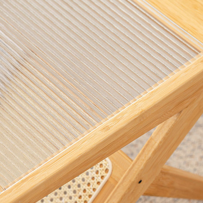Traditional Japanese Rectangle Z-Shape Bamboo Glass Resin Rattan Weaving Coffee Table For Living Room