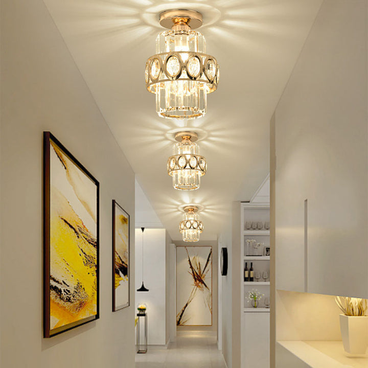 Luz de Techo Semi-Empotrada de 1 Luz de Cristal de Hierro Cilíndrico Moderno de Lujo para Pasillo 