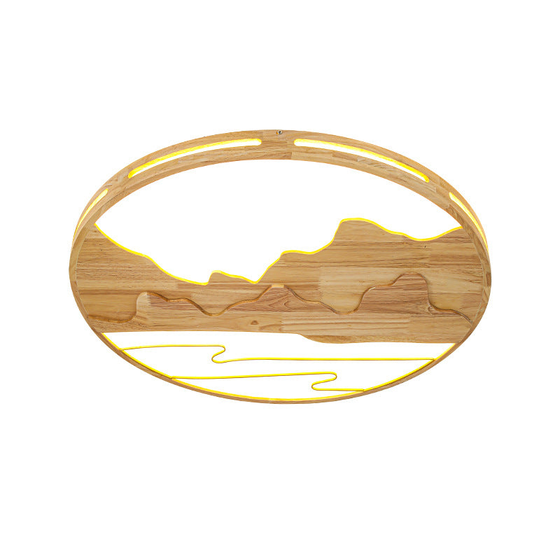 Plafonnier LED rond en bois moderne chinois avec design de montagne 