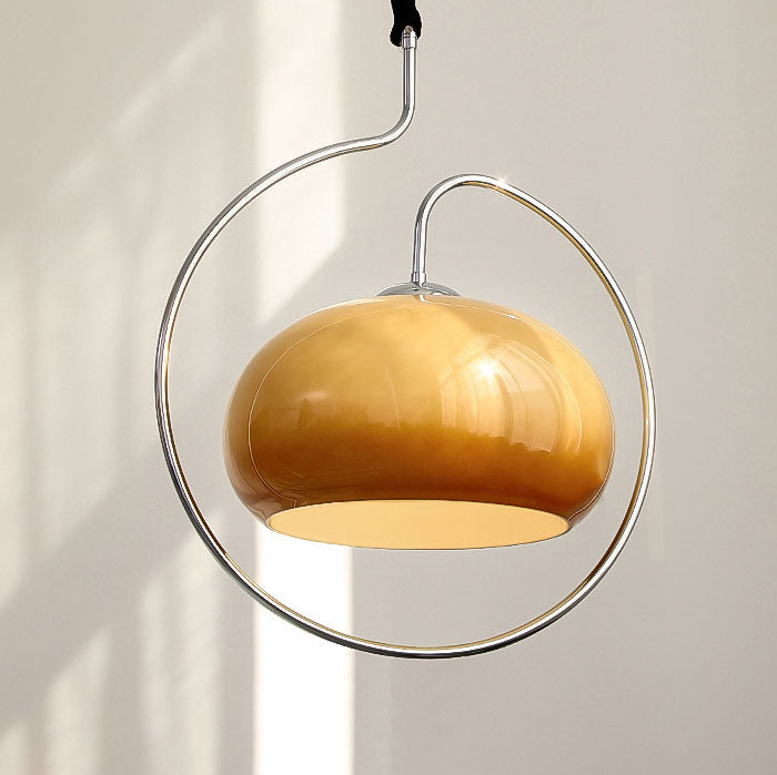 Suspension moderne minimaliste en fer et verre rond crème à 1 lumière pour salon 