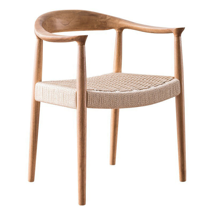 Traditional Vintage Braided Rope Wood Legs Square Dining Chair Backrest Armrest For Dining Room