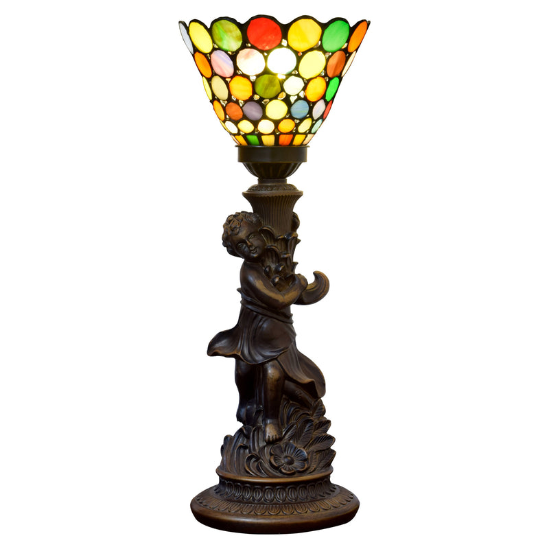 Traditional European Resin Glass Floral Round Boy 1-Light Table Lamp For Study