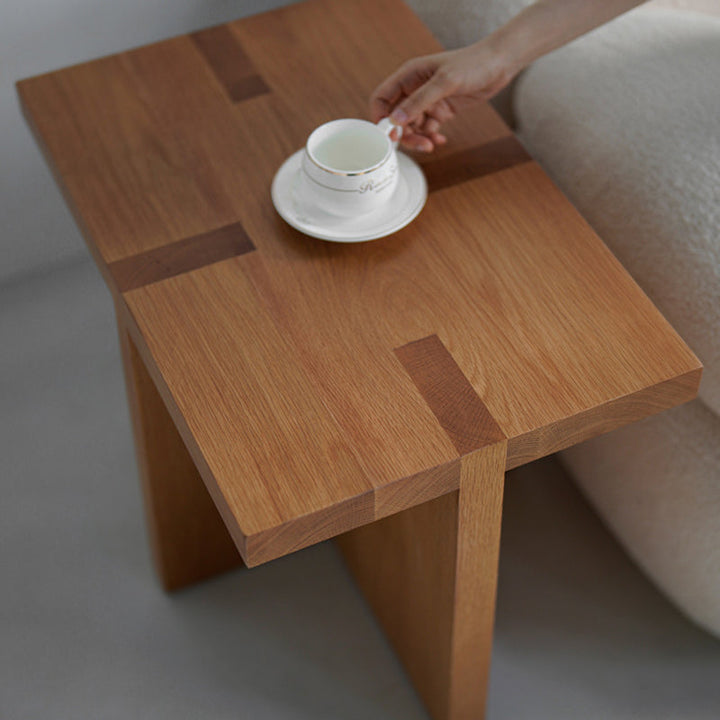 Table d'appoint carrée japonaise traditionnelle en chêne blanc à 3 pieds pour salon 