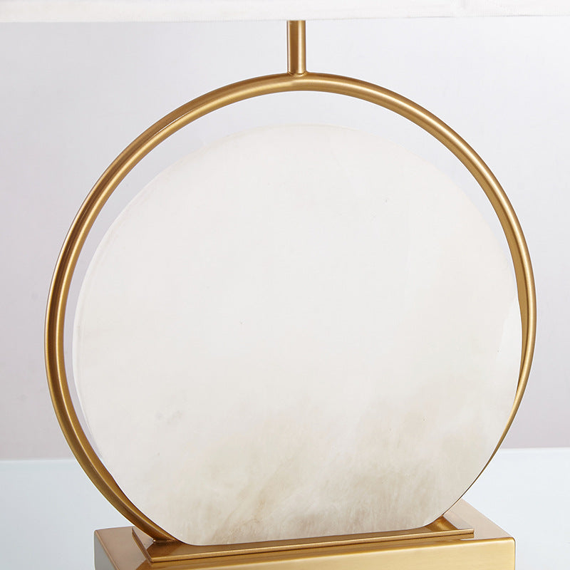 Lámpara de mesa de 1 luz de piedra cuadrada redonda minimalista moderna de hierro y tela para dormitorio 