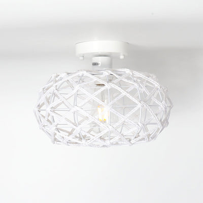Luz de techo semiempotrada de 1 luz con cuerda de papel de hierro ovalada costera contemporánea para sala de estar 