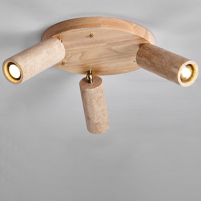 Plafonnier à trois lumières en bois massif minimaliste moderne avec dôme en travertin jaune pour salon 