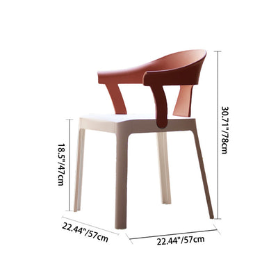 Chaise de salle à manger en plastique trapézoïdale minimaliste moderne avec dossier et accoudoirs pour salle à manger 