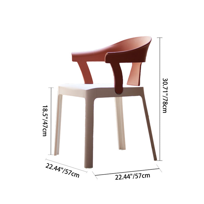 Chaise de salle à manger en plastique trapézoïdale minimaliste moderne avec dossier et accoudoirs pour salle à manger 