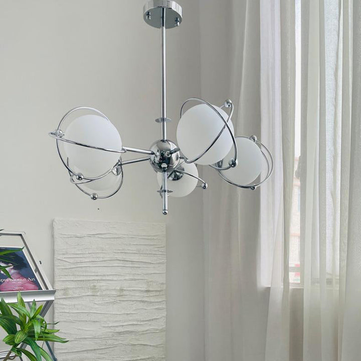 Lustre à 5 lumières en verre et fer avec branches orbes minimalistes modernes pour chambre 